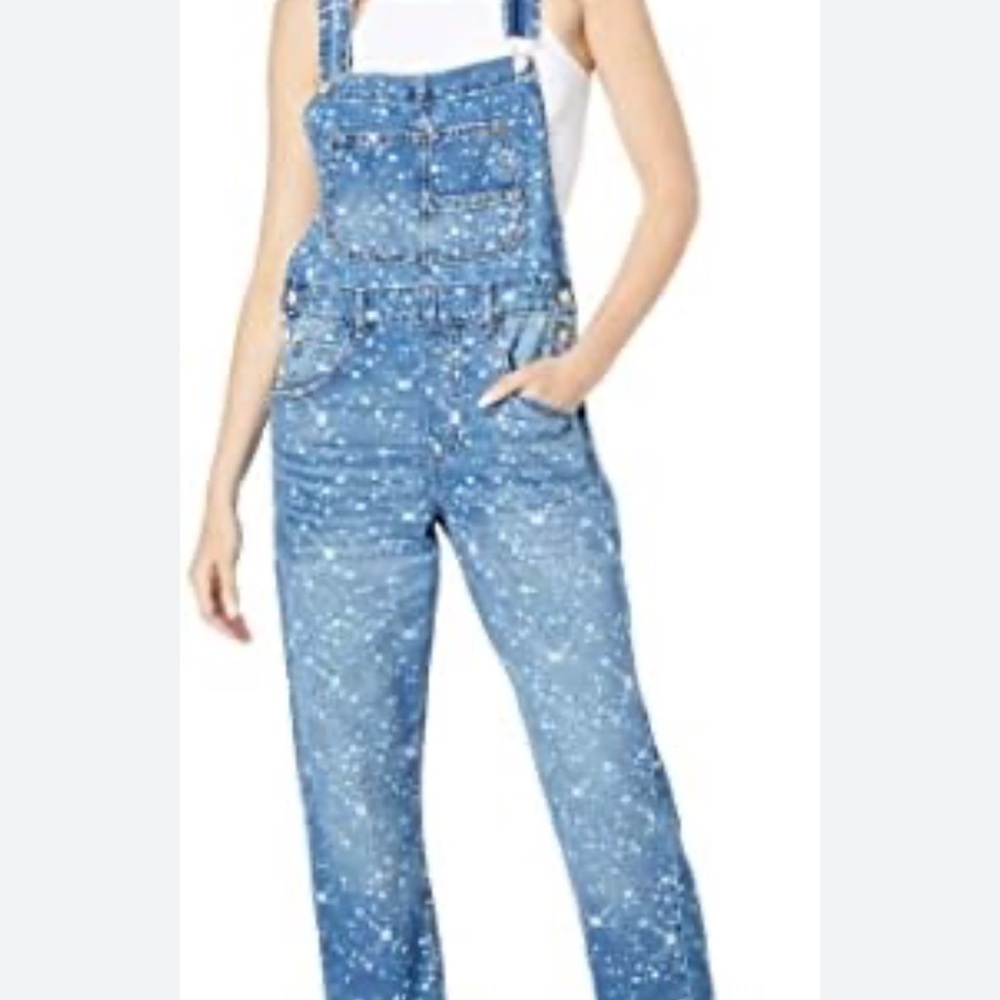 Free People Blue Speckled Denim Overalls